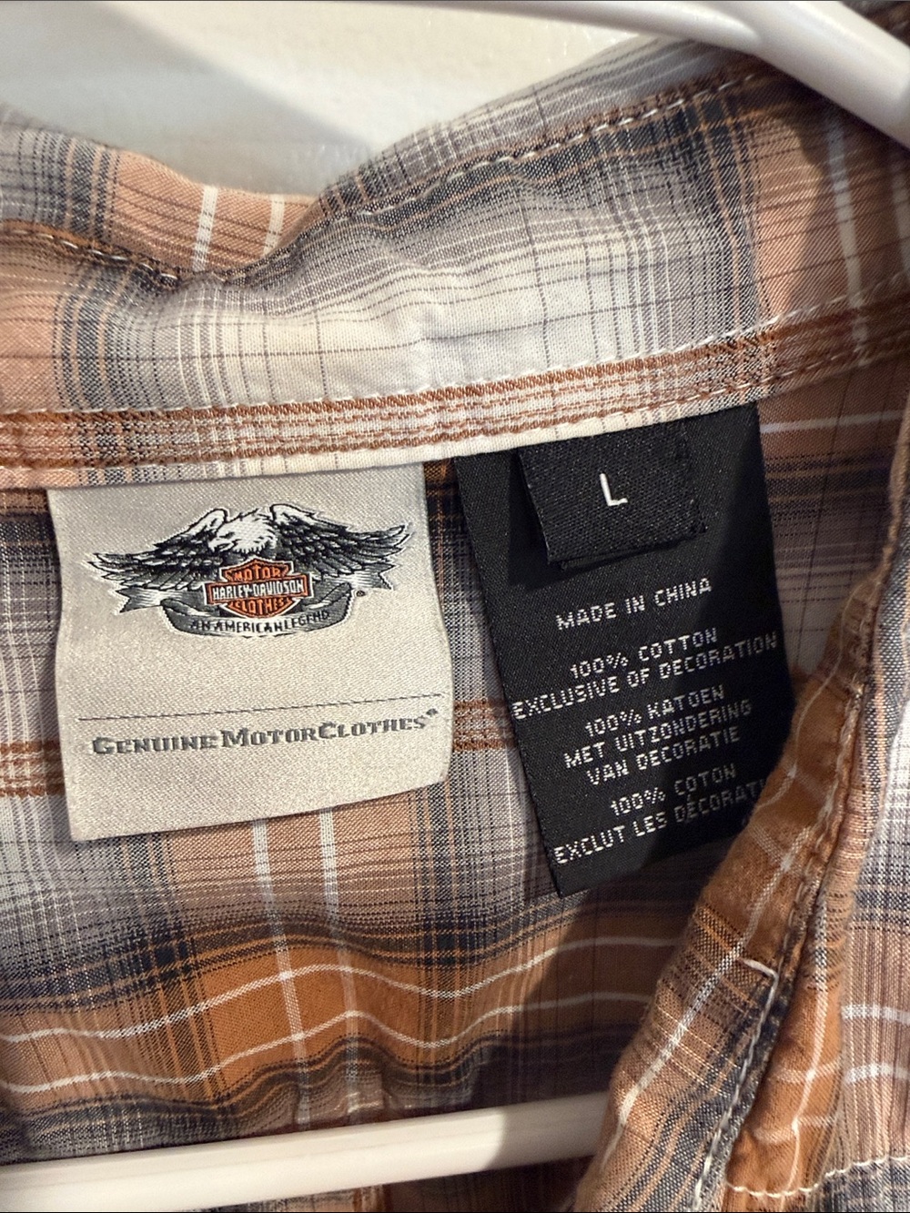 Harley-Davidson Brown and Gray Plaid Short-Sleeve Button-Down Shirt - Picture 2 of 6